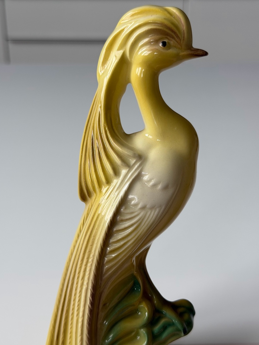 Vintage Ceramic Peacock Figurine Yellow Glossy Mid-Century Decor Bird Statue - Picture 5 of 11